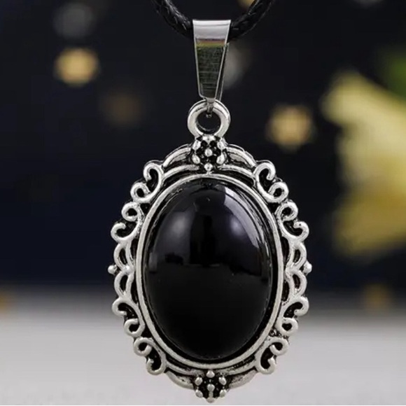 Jewelry - Black Obsidian Gemstone Crystal Pendant Necklace